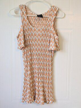 Cartise Blouse Medium Peach and White Geometric Short Sleeve Cold Shoulder